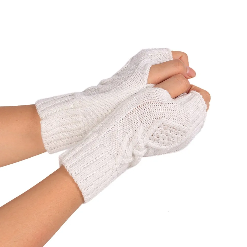 Модный вязаный вязаные перчатки без пальцев Зимние перчатки из мягкой кожи зимняя теплый запястье короткие рукавицы Модные женские кашемировые эластичные однотонные варежки - Цвет: Белый
