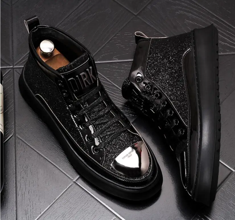 High Quality Men High Top British Style Shoes Mens Causal Luxury Shoes gold white Bottom rubber Shoe for Male Casual Ankle Boots