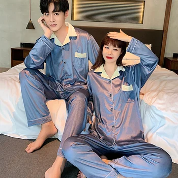 

XIZOU Lovers Pyjamas Full Sleeve Pajama Sets Couple Pajamas For Women Cute Sleepwear Sets Winter Pijama Mujer Night Pijama