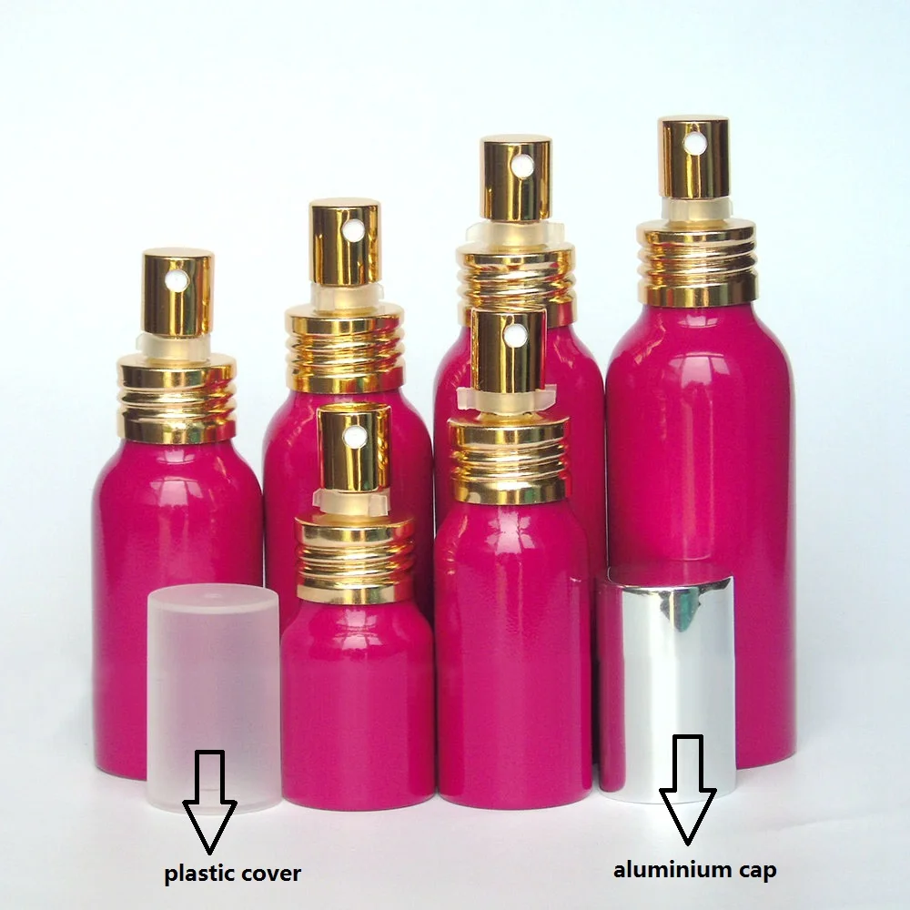 

1-2pcs 20-300ml Rose red Aluminum empty spray bottle plastic cap Fine Mist Refill cosmetic spray jar Sample subpackage bottle