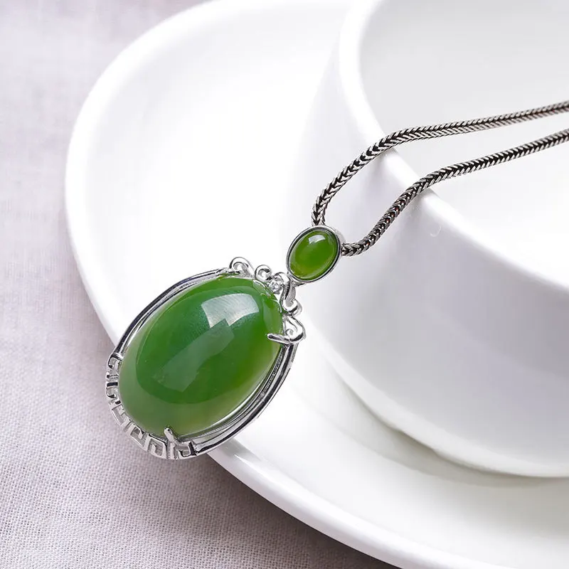 Безглицый натуральный зеленый JADE Jasper Подвески Ожерелья без цепи Настоящее серебро 925 ювелирные изделия для женщин вечернее кулон Платье P948