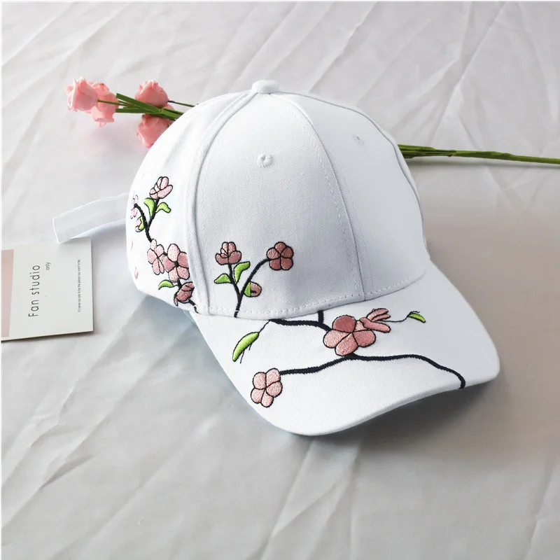 JK Korean Flower Embroidery Baseball Caps Women Girl Cute Plum Outdoor Long Brim Sun Visor Hats Cotton Adjustable Sports Cap - Image 2