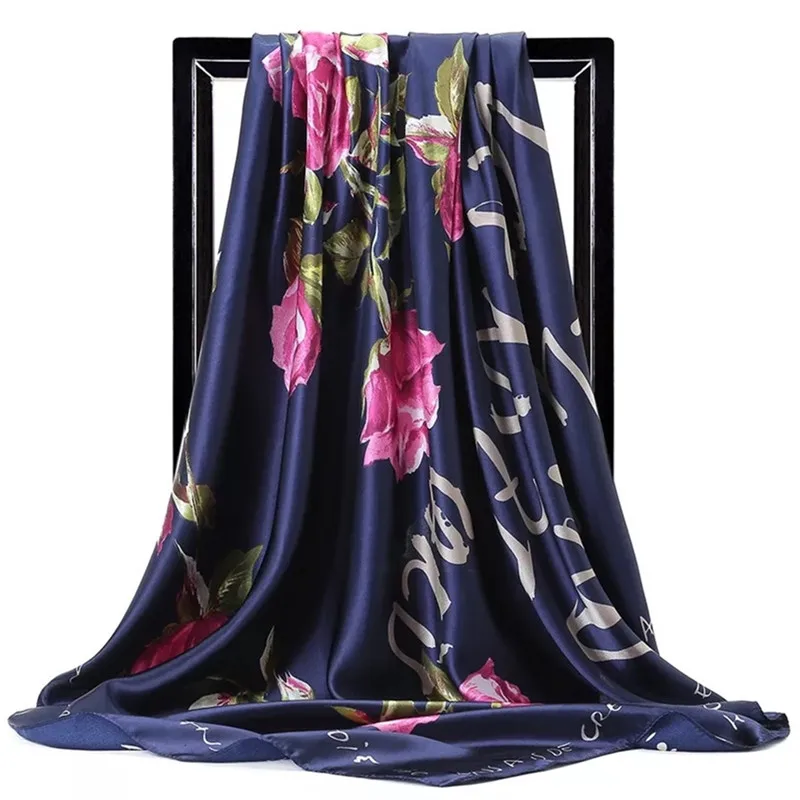 Шелковые шарфы для женщин с принтом Foulard, атласные шарфы с квадратной головкой хиджаб для дам, роскошные брендовые шали 90*90, бандана, большой шарф - Цвет: 03
