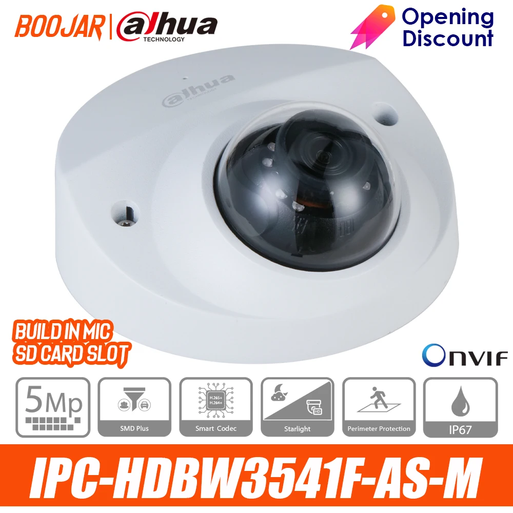 Ip камера dahua IPC HDBW3541F AS M 5MP IR фиксированный фокусный купол WizSense сетевая