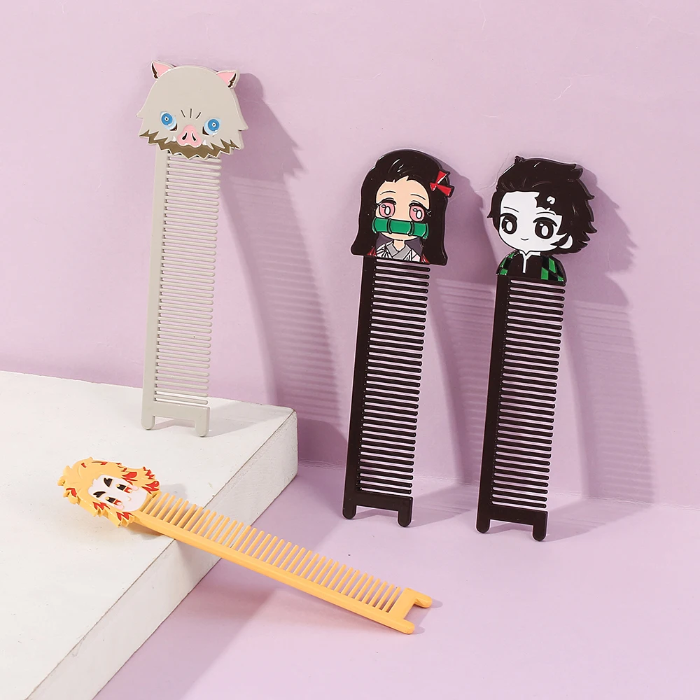 Hair Brush Women Anime Cosplay Demon Slayer Mini Metal Comb Anti-static Hairdressing Beauty Tools Salon Accessaries Decoration 3