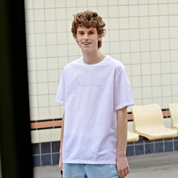 

Summer short sleeve Tshirt men round neck cotton contrast color printing t-shirt tops Korean trend