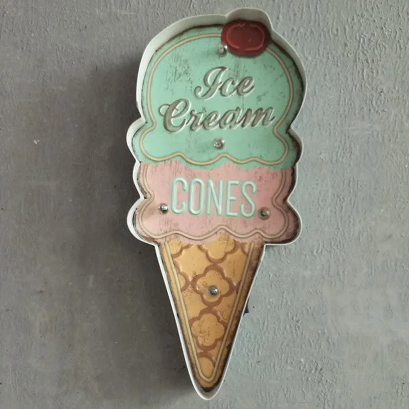 

Ice Cream Signs Vintage Cafe Shop Decorative Neon Light Home Decor Metal Plate for Wall Retro Coffee Plaque
