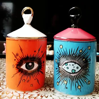 

Lovely Design Big Eyes Jar Hands with Lids Ceramic Decorative Cans Candle Holder Storage Cans Home Decorative Box for Makeup