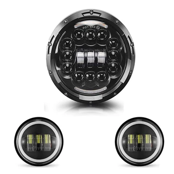 

7'' 60W Led DRL Sealed Beam Motorcycle Headlight with 2 Pcs 4.5'' Fog Halo Ring Driving Light