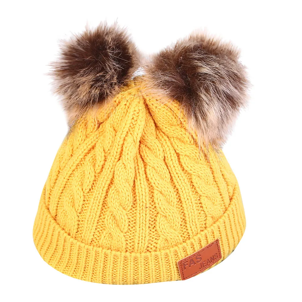 Модная зимняя утолщенная теплая шапка унисекс для мужчин и женщин, теплая шапка с ушками czapka zimowa с двумя помпонами, повседневная верхняя одежда, шапочка - Цвет: Цвет: желтый