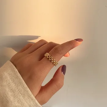 

2020 New Retro Engagement Metal Adjust Ring Europe Gold Silver Color Hollow Twist Chain Open Ring Female Geometric Women Jewelry