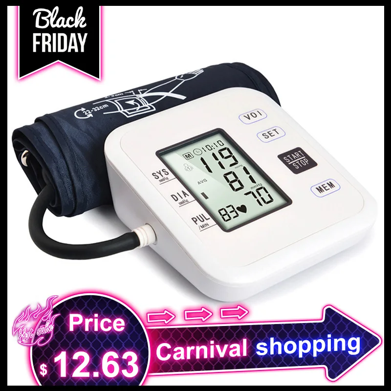 

Tonometer Upper Arm Style Blood Pressure Monitor Electronic Automatic Large LCD Display Digital Intelligent Blood Pressure Meter