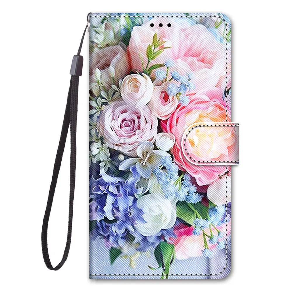 Phone Cases For Samsung Galaxy A6 A7 A8 A9 2018 A5 2017 A71 A72 5G Case Flip Leather Book Wallet Cover Cute Anime Flower Cat Bag silicone case samsung Cases For Samsung