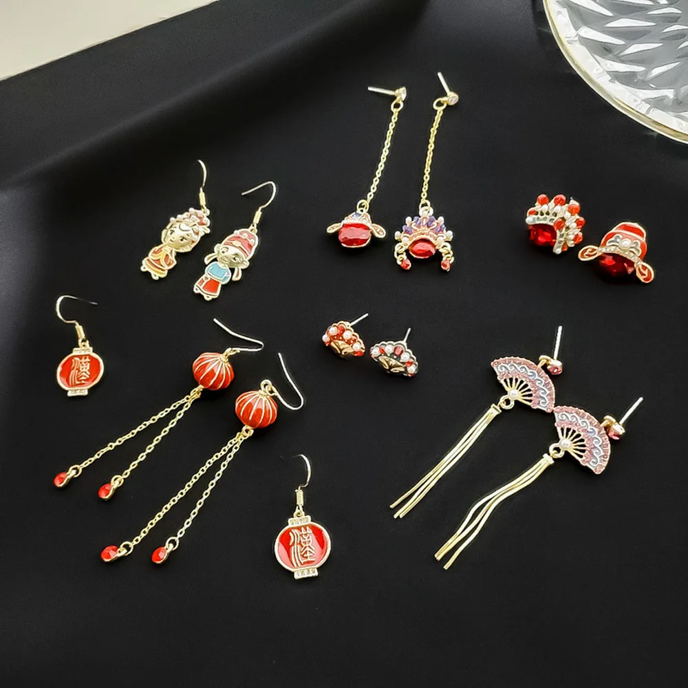 2020 New Retro Peking Opera Chinese Style Red Drop Earrings for Women Girl Fashion Jewelry Accessories | Украшения и аксессуары
