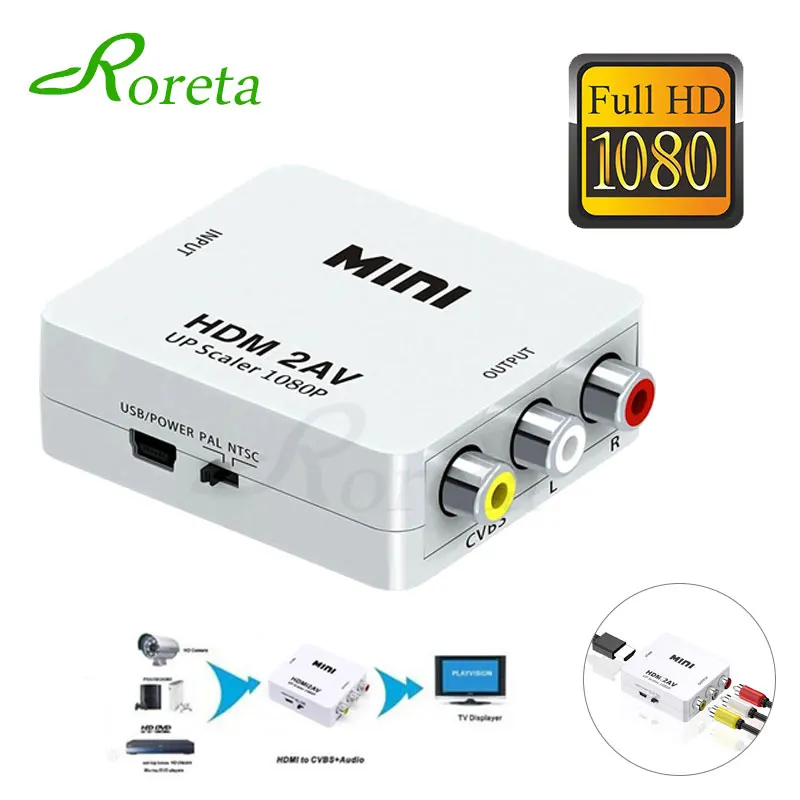 HDMI compatible TO AV Scaler Adapter HD Video Composite Converter Box HD to RCA AV/CVSB L/R Video 1080P Support NTSC PAL|DVI Cables| - AliExpress