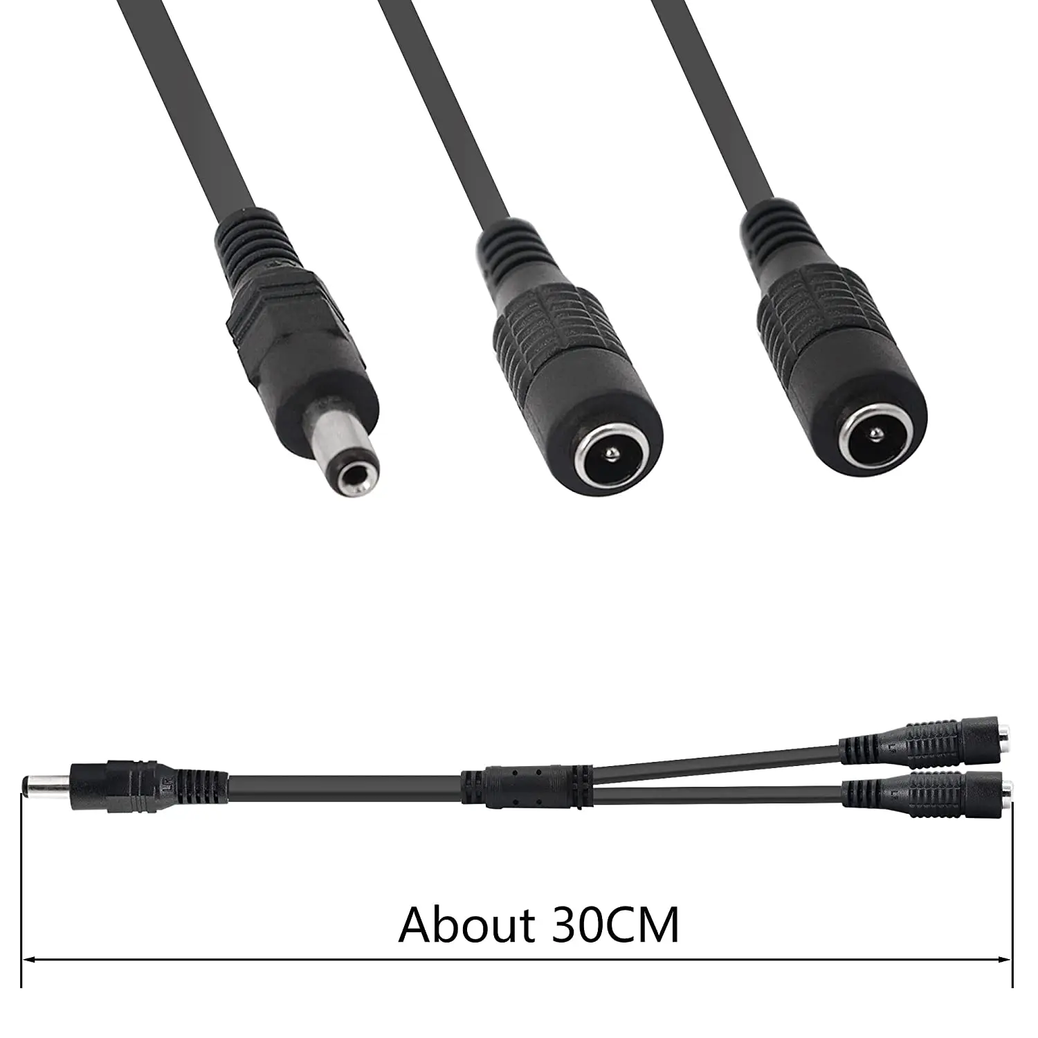 2pack DC Y Splitter Cable 1 Male to 2 Female 5.5mm x 2.1mm DC Power Extension Adapter Cable For CCTV Surveillance Cameras