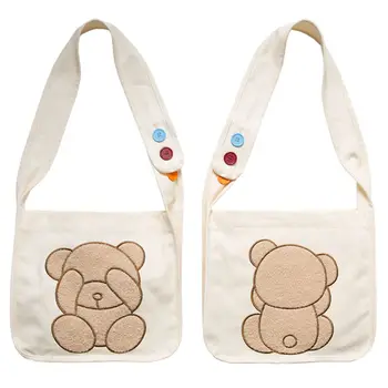 

1Pc Women Lady Canvas Shoulder Bear Embroidery Crossbody Bag Tote Satchel Purse Bag