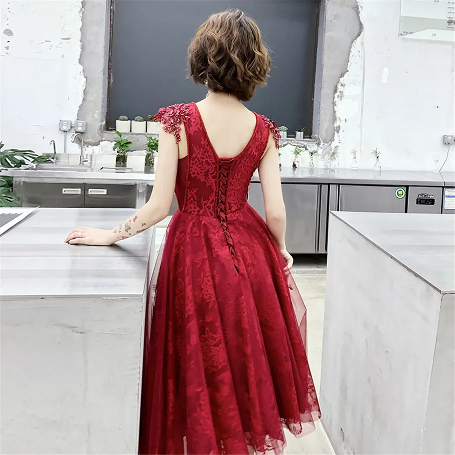 Это Yiiya платье для выпускного вечера размера плюс, элегантное Бордовое платье с v-образным вырезом без рукавов, Короткое женское торжественное платье E1283
