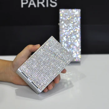 

Crystal Car Ashtray Shiny Diamond Cigarette Case Box Pink Windproof Plasma Lighter Slim for Women