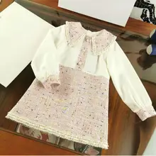 Размер 100, 110, 120, 130, 140, 150 см, детская одежда, осеннее платье с отворотом для девочек, модное платье для девочек