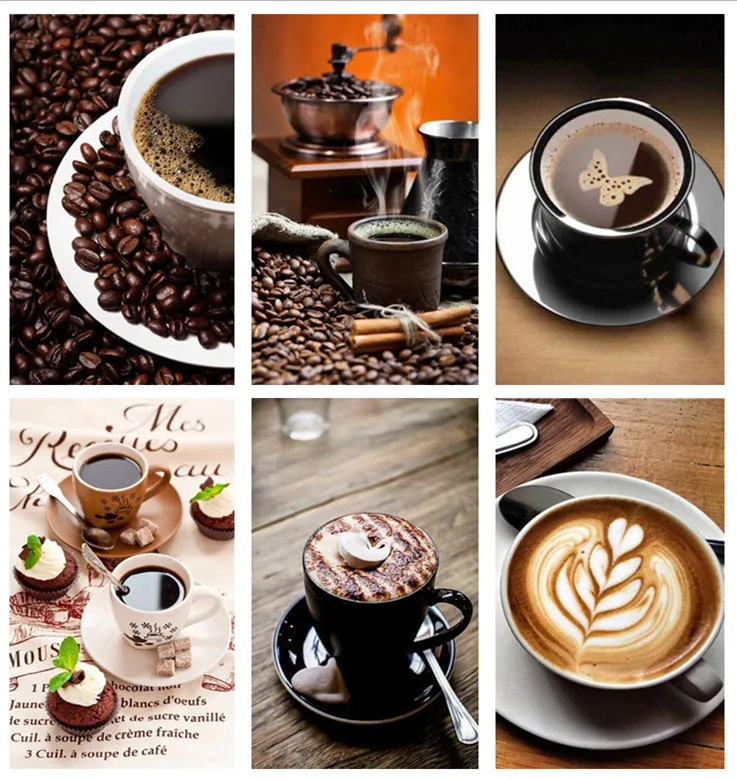 

DIY Diamond Full Round/Square Mosaic Cross-Stitch Kit Coffee& Cup Embroidery Lifstyle for Decoration