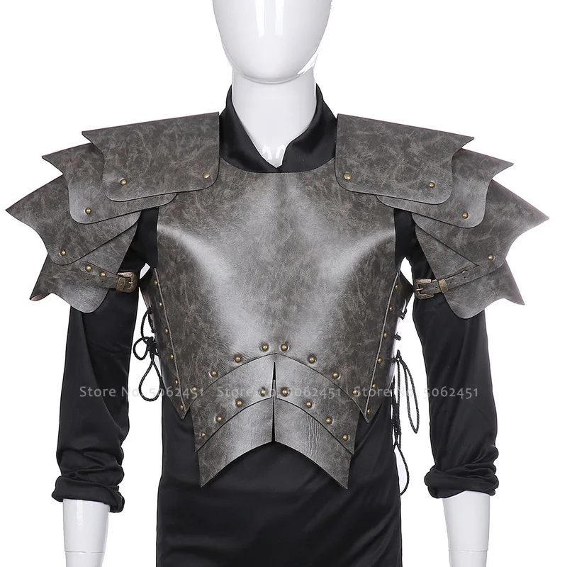 

Medieval Retro Men Samurai Knight Soldier Vests Cosplay PU Leather Armor Carnival British Style Party Stage Performance Costumes