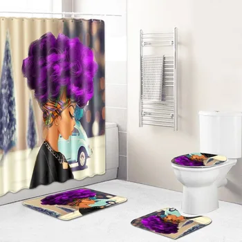 

African Women's Christmas Creative Shower Curtain European and American Cross-Border Supply Wholesale Graphic