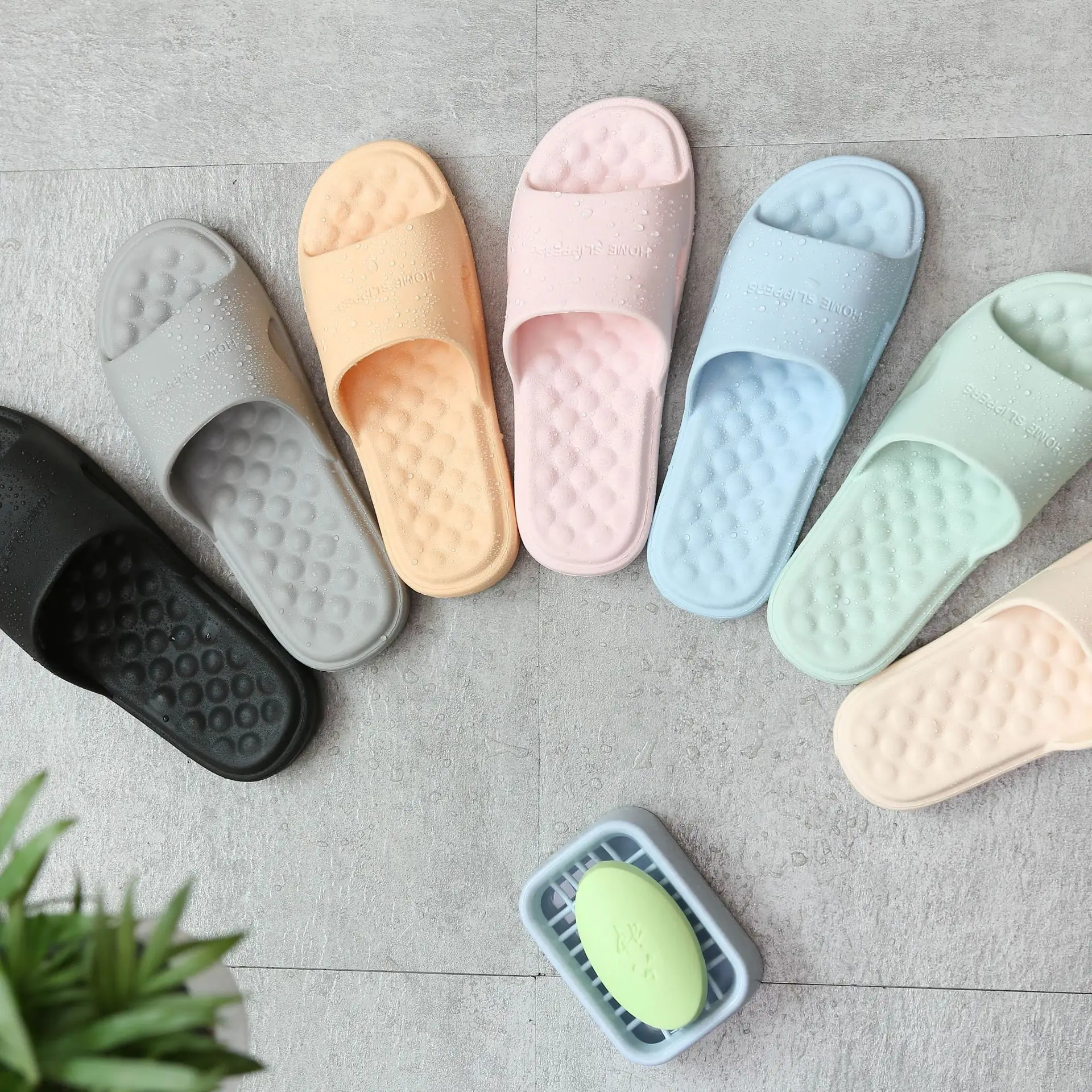 

Summer Japanese Style Anti-slip Dotted Bathroom Bath Slipper Women's Household Eva Massage Slippers Couples Slippers