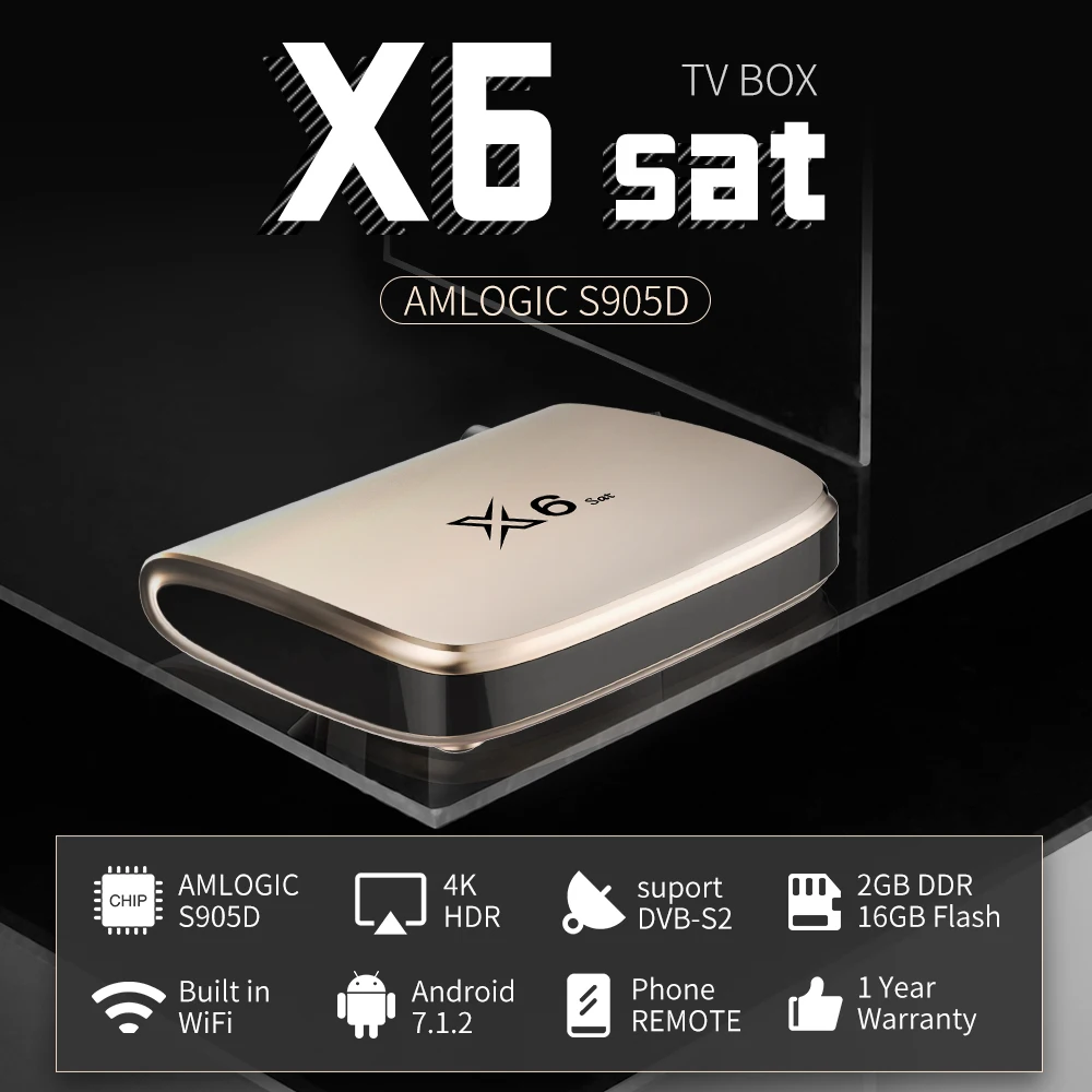 ТВ-приставка X6 Sat 2G 16G Amlogic S905D Android 4K wifi2.4 G Tv Box Combo S2 HD спутниковая для Европы без
