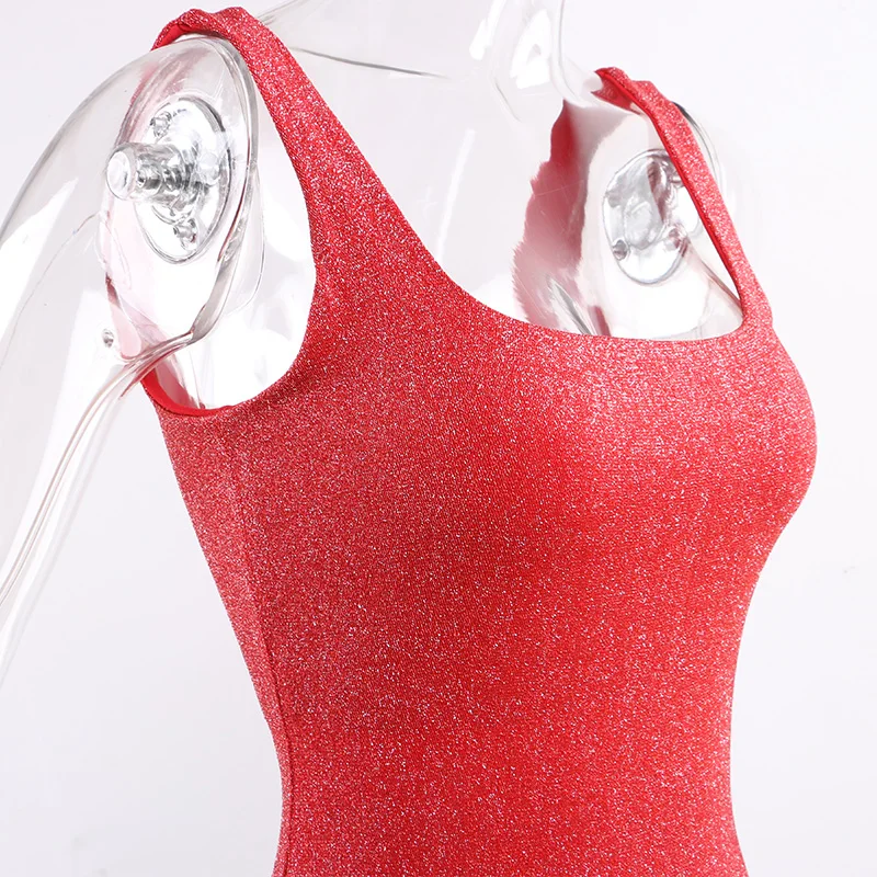 Nadafair Cut Out Glitter Sexy Bodysuit 2020 Strap Bodycon Summer Bodysuit Women Sleeveless Body Female For Woman Top