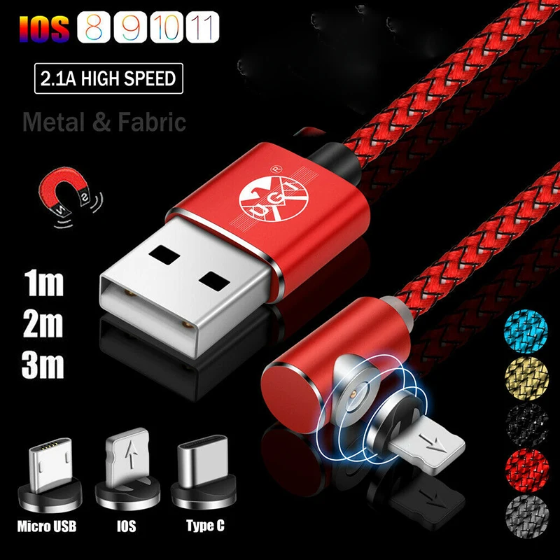 

360° L-Shape Magnetic USB Type C Charger Cable For iPhone Samsung Android Lot