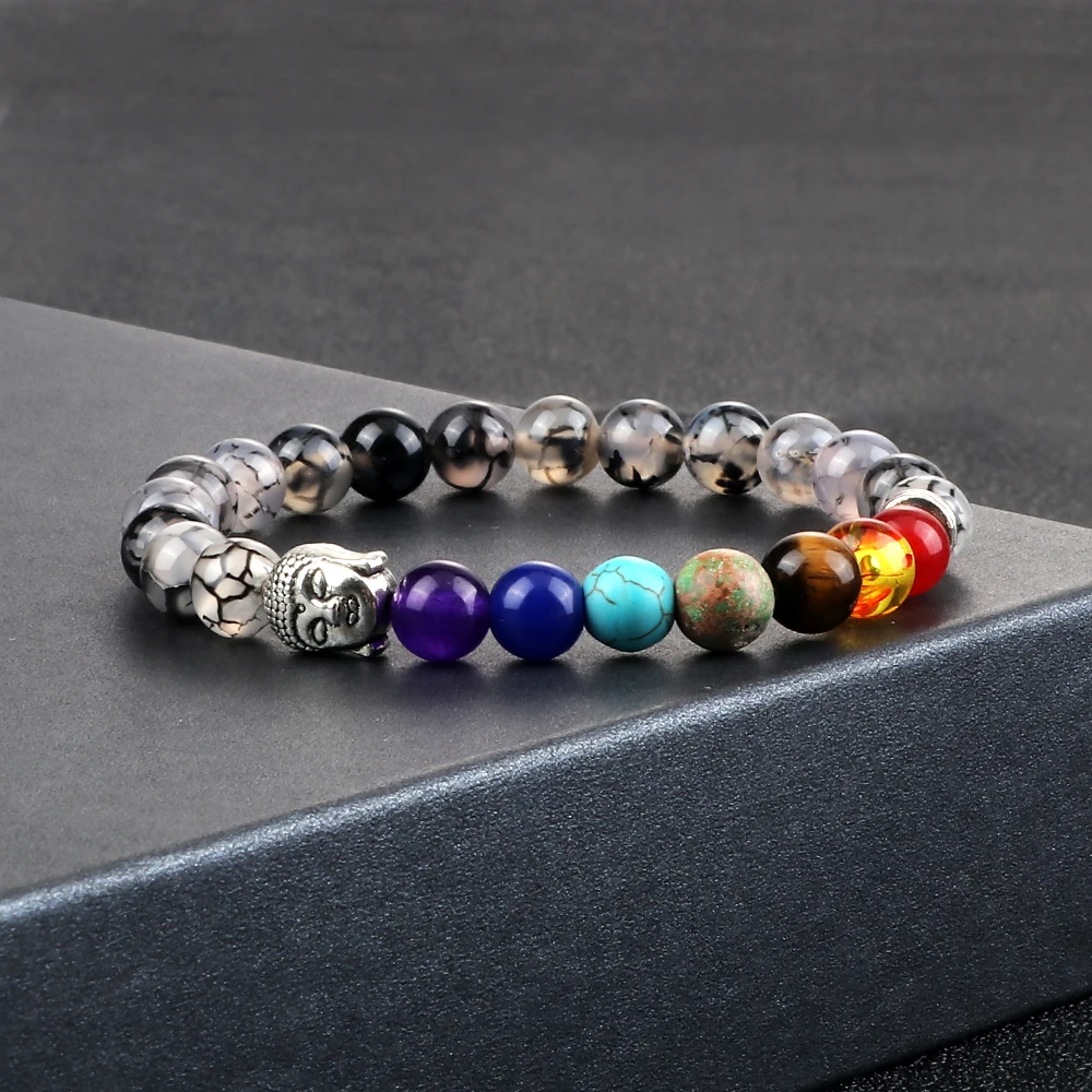 Gemstone Multicolor Seven Chakra With Lava Buddha Bracelet at Rs 85/piece  in Khambhat