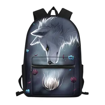 

Popular custom cool white wolf print backpack teen boy girl school bag travel bag computer bag
