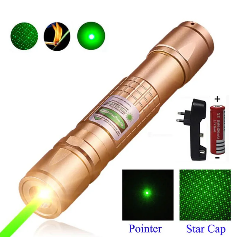 Охота Высокая мощность зеленый лазер регулируемый фокус Сжигание Лазерная указка 303 532nm непрерывная линия 500 to1000m Лазерный диапазон - Цвет: Золотой
