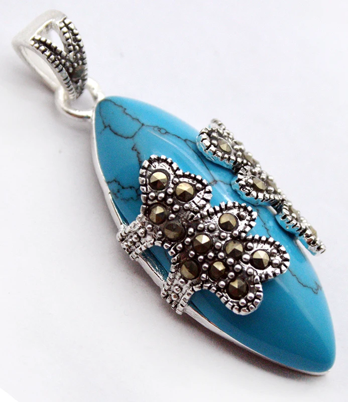 Винтажная Подвеска из искусственного серебра индейки синего камня 40x15 мм |