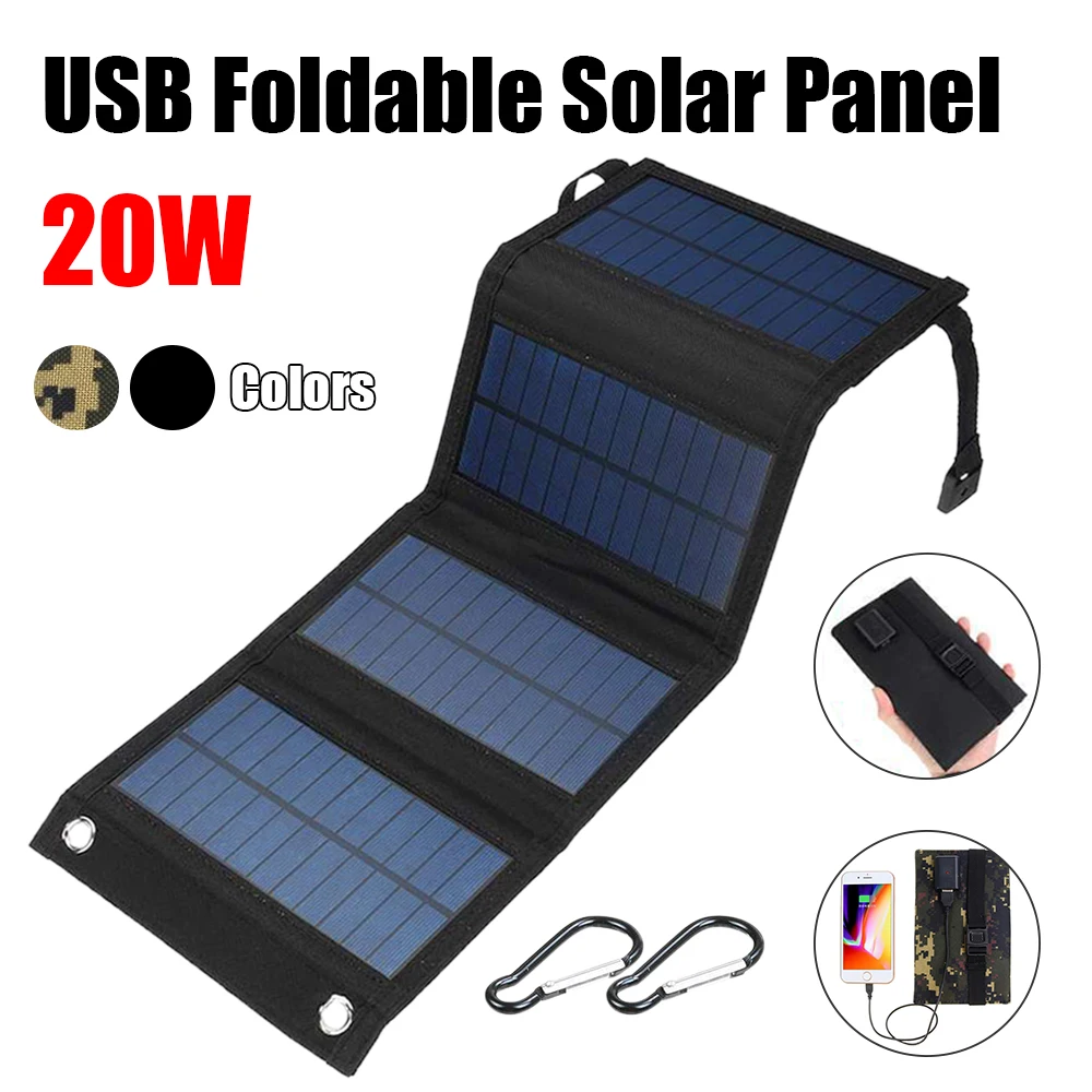 20W USB Solar Panel Fold Power Bank Outdoor Camping Hike Battery Charger US SHIP