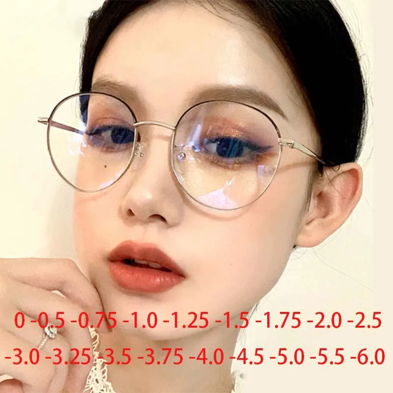 Owalne okulary korekcyjne z antyrefleksem – delikatne, metalowe cienkie ramki 1 Okrągłe delikatne okulary z antyrefleksem dla krótkowzroczności Mężczyźni Kobiety Metalowe cienkie ramki 1