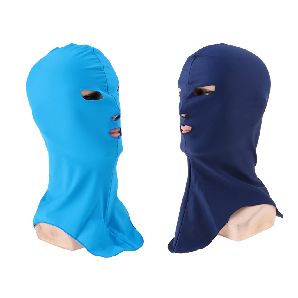 Swiming Diving Wetsuit Hood UV Sun Protection Full Face Mask Head Neck Cover Face Bikini Elastic Swim Cap Blue & Navy