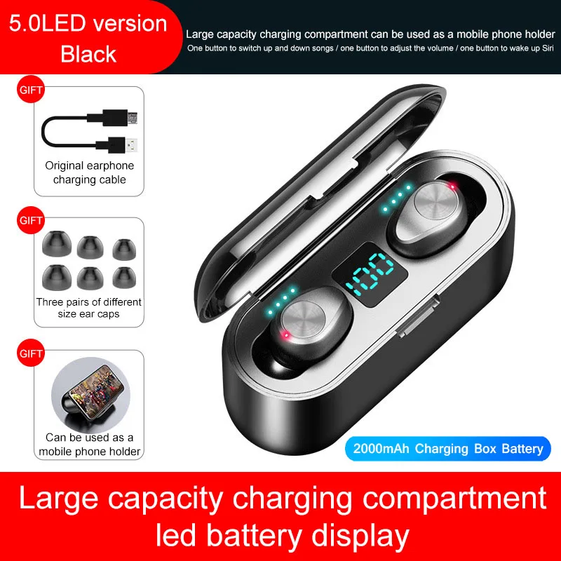 BLE V5.0 Earphone F9 Mini Smart Touch TWS беспроводные наушники Bluetooth наушники 5,0 беспроводные наушники 8D стерео гарнитура с зарядным устройством 2000 мАч - Цвет: BLE V5.0 Earphone