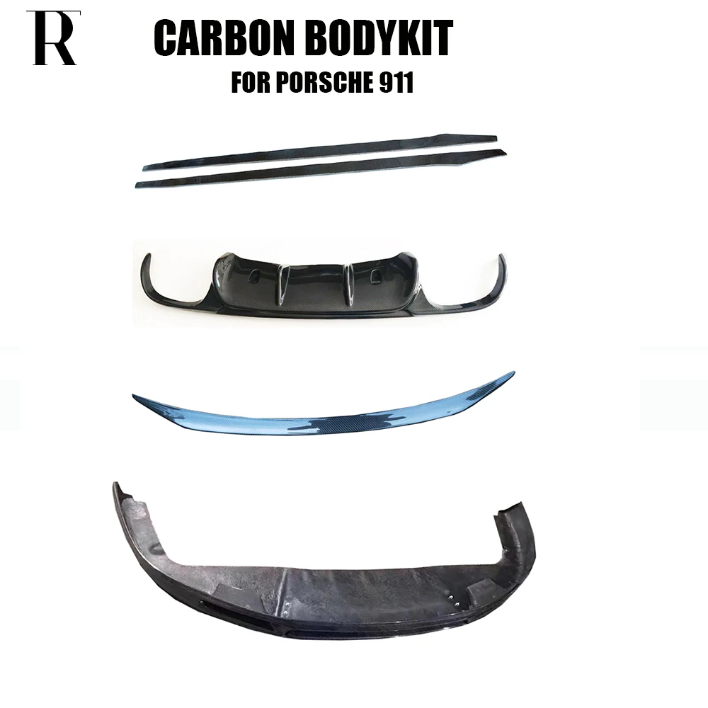 Bodykit In Fibra Di Carbonio Labbro Anteriore E Diffusore Posteriore E Gonna Laterale E Spoiler Per Baule Per Porsche 911 991 Carrera & Carrera S 12 -