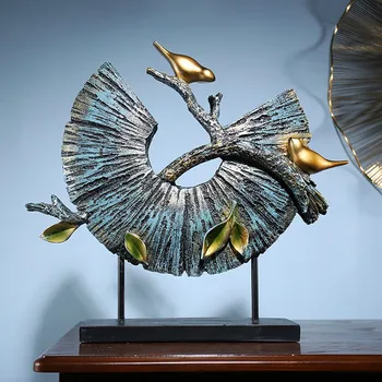 

American Bird Screen Statue Resin Antique Byobu Screen Sculpture Room Decor Fengshui Ornament Home Decoration Accessories