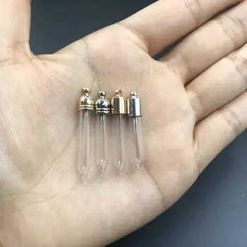 

20/50/100/300/500pcs bullet shape glass Vial Pendant silver/gold color cap rice art name on rice craft mini glass bottle jars