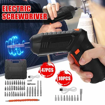 

10pcs /47pcs 3.6V Mini Electric Screwdriver Tools set Light LED Cordless Drill USB Rechargeable Home Tools