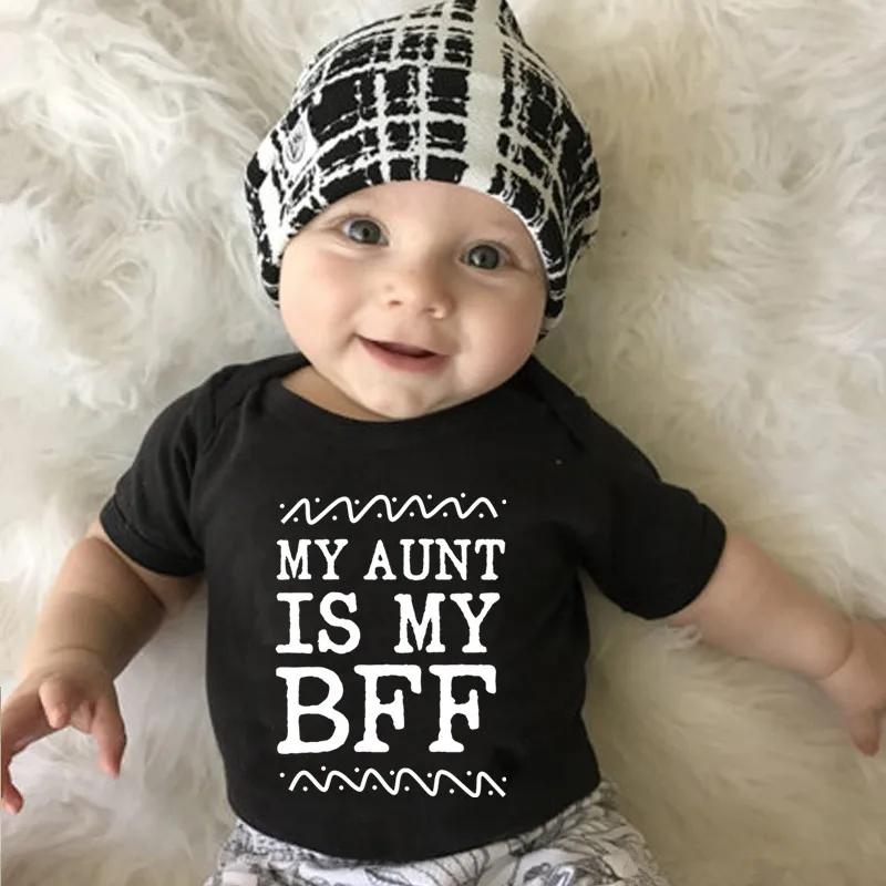 Забавные белые боди для новорожденных с надписью «My Aunt Is My BFF»; детские летние хлопковые комбинезоны с короткими рукавами для мальчиков и девочек - Цвет: Черный