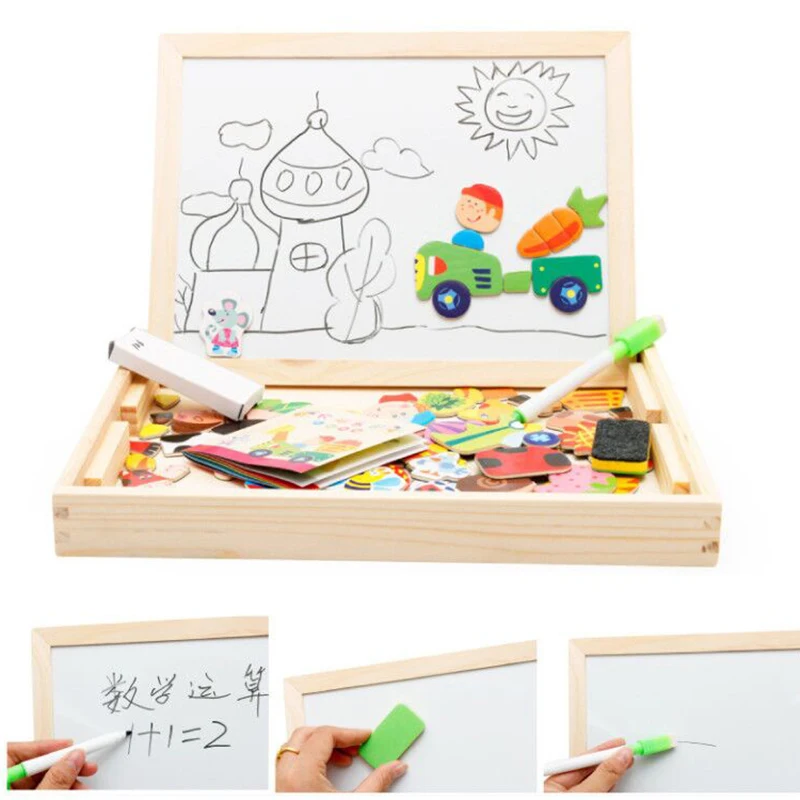 Доска для рисования, магнитная ферма, 3D головоломка, двойной мольберт, детская деревянная игрушка, альбом для рисования, подарок для детей, развивающие игрушки