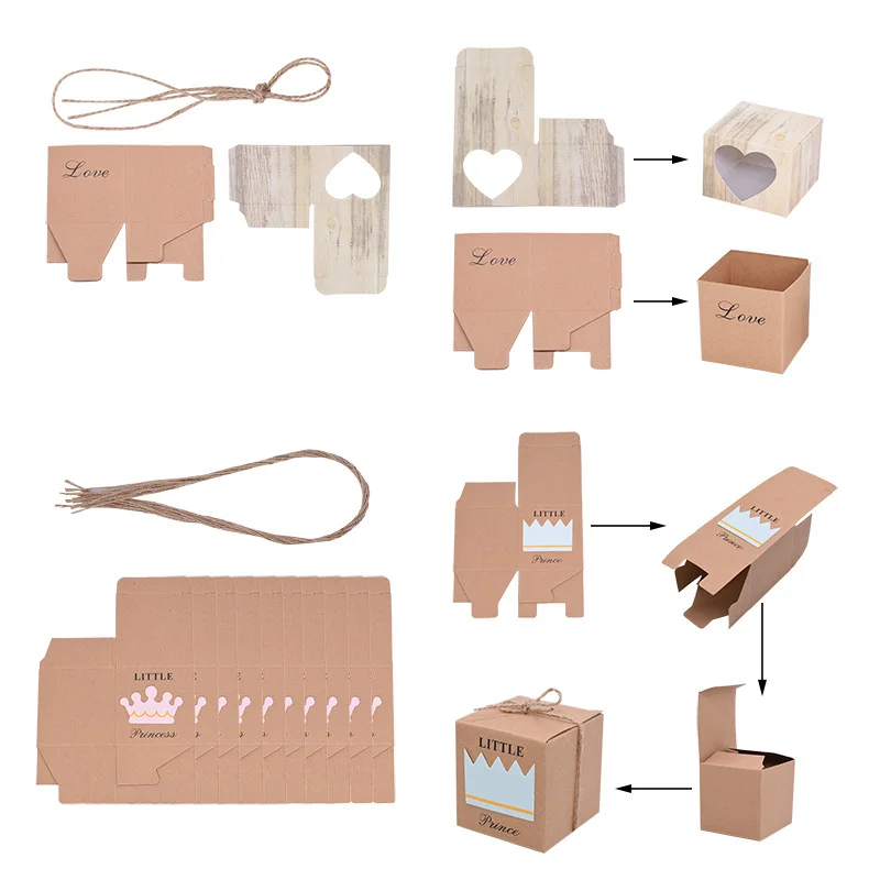 10 шт детский душ коробка для сладостей для самостоятельной сборки маленькая корона для принца и принцессы крафт-бумага коробка дети День рождения Свадьба сувениры Поставки подарочные коробки