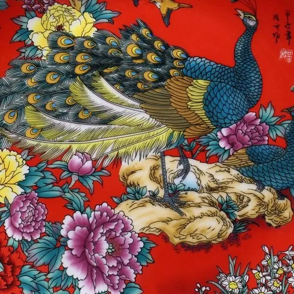 Details about   8 Inch Chinese Rose Porcelain Painted Red Peacock Plate W Qianlong Mark