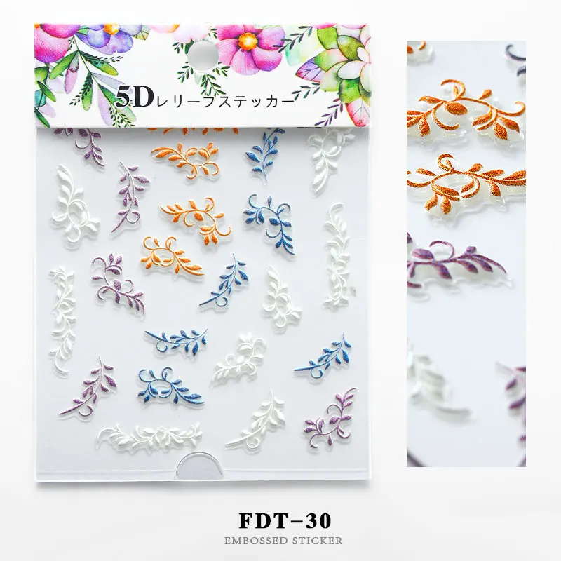 5D наклейки для ногтей серии s Цветок тисненые наклейки для ногтей JS11