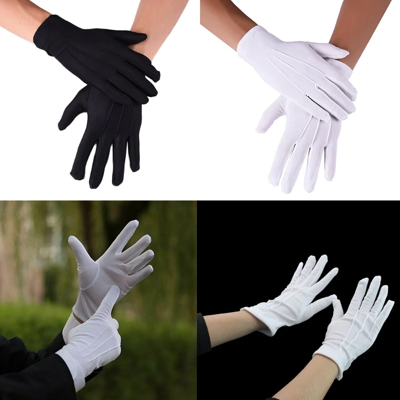 Men Spandex Thin Black White Parade Gloves Formal Tuxedo Costume Honor