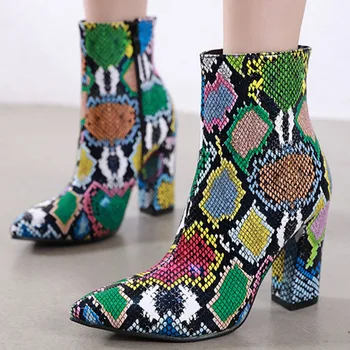

Colorful Snake Veins Pointed Toe 10cm High Heels Elegant Office Lady Women Snakeskin Pointed Toe Zip Boots ankle boots